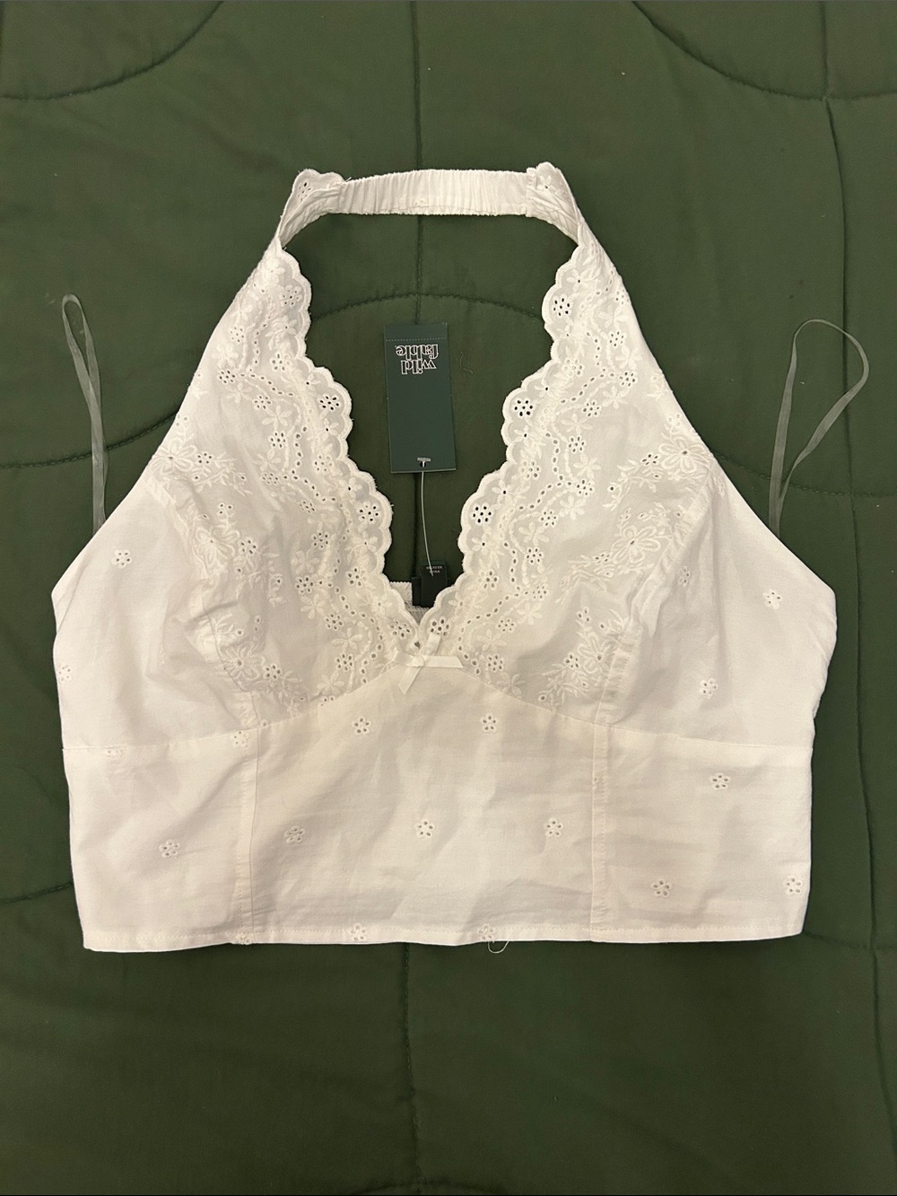 wild fable White Eyelet Halter Crop Top with Scalloped Trim